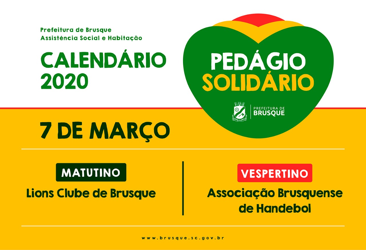 Sábado (07) tem pedágio solidário em Brusque