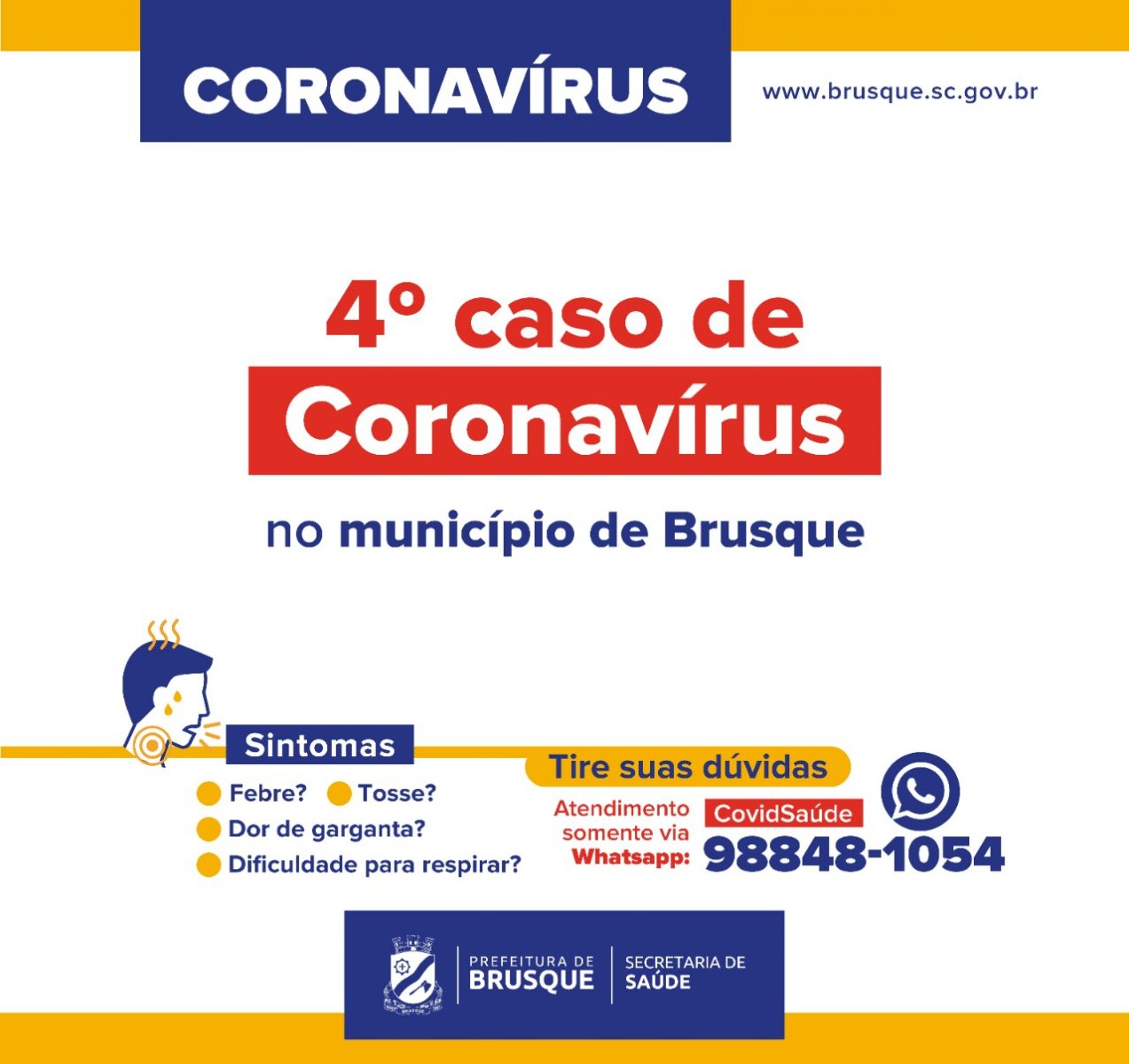 Confirmado quarto caso de coronavírus nesta sexta-feira (03)