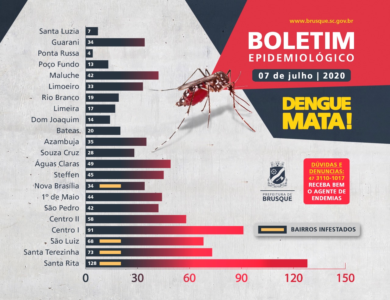 Brusque já soma 23 casos autóctones de dengue