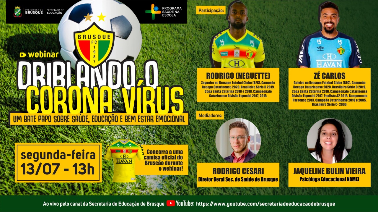 Secretaria da Educação fará webinar com jogadores do Brusque FC