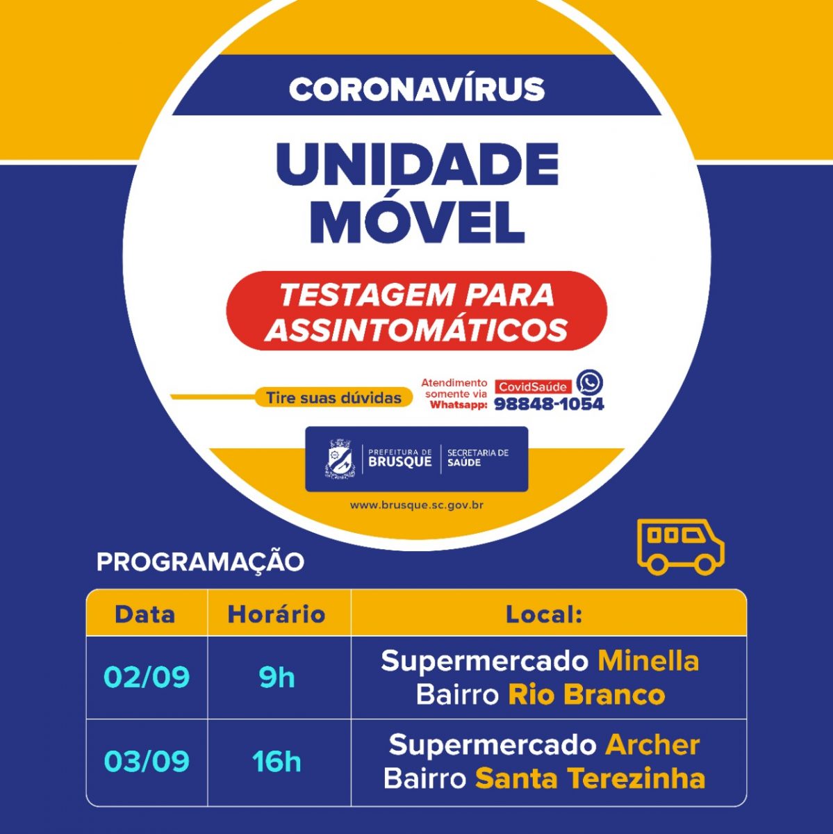 Confira a agenda da Unidade Móvel Covid-19 desta semana