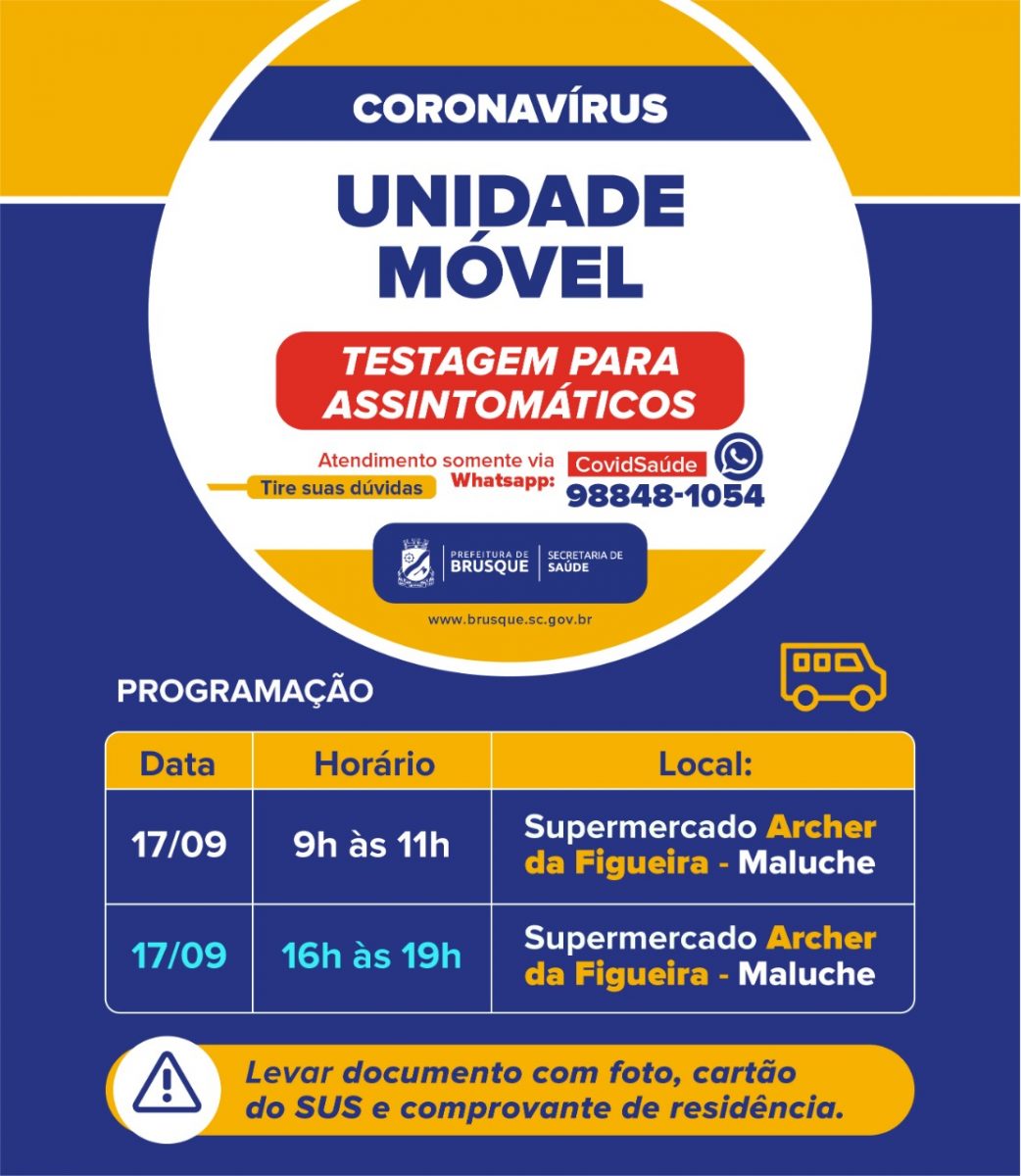 Confira a agenda da Unidade Móvel Covid-19 para esta quinta-feira