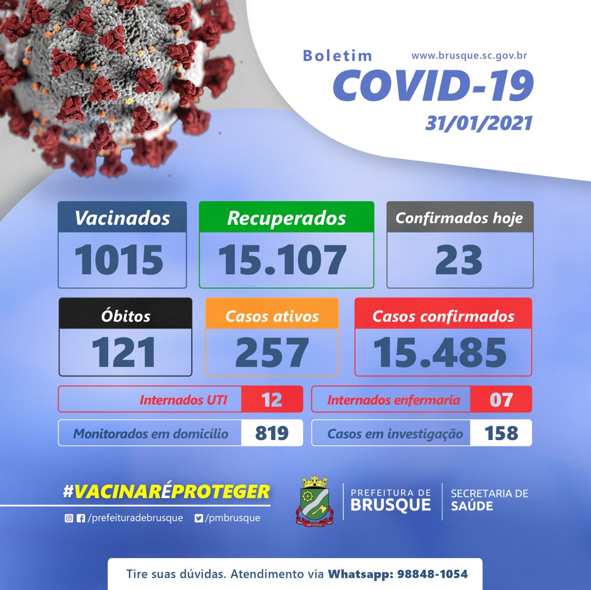 Covid-19: Confira o boletim epidemiológico deste domingo (31)