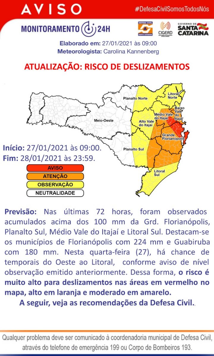 Boletim das Chuvas em Brusque 27/01/2021 – Atualização às 17h