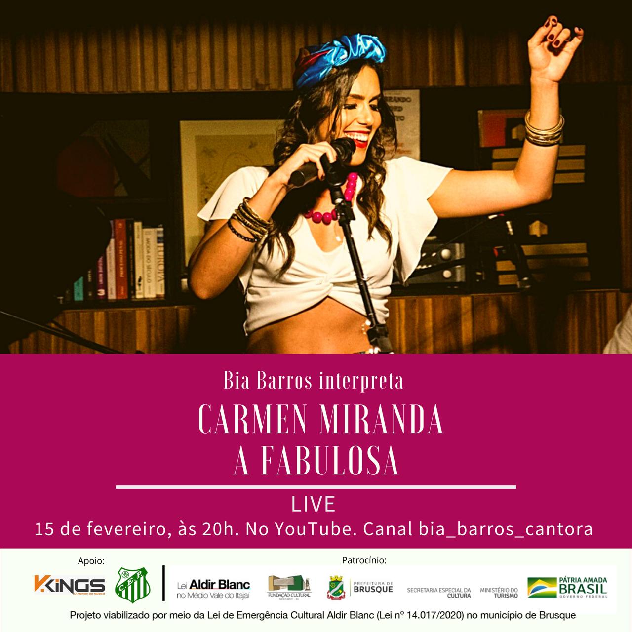 Lei Aldir Blanc: Bia Barros interpreta Carmen Miranda em live de carnaval