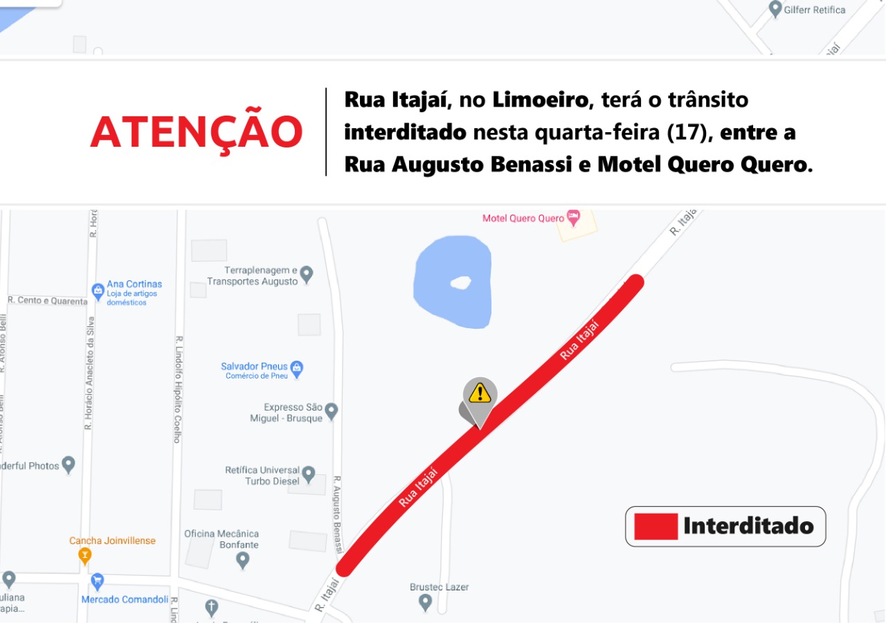 Atenção: Interdição da rua Itajaí para preparação de capa asfáltica