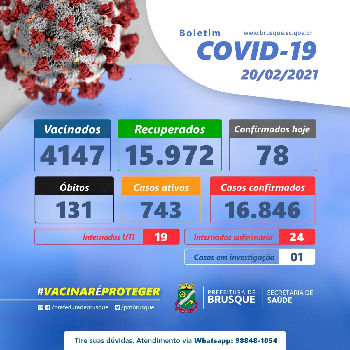 Covid-19: Confira o boletim epidemiológico deste sábado (20)