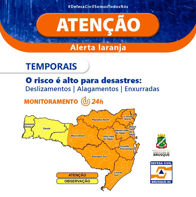 Defesa Civil alerta para possibilidade de temporais