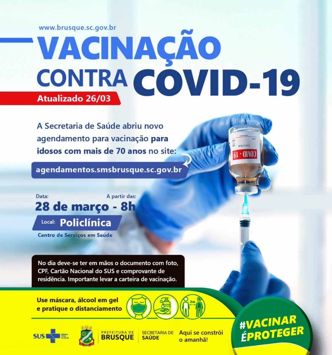 Secretaria de Saúde abre novo agendamento para idosos com mais de 70 anos