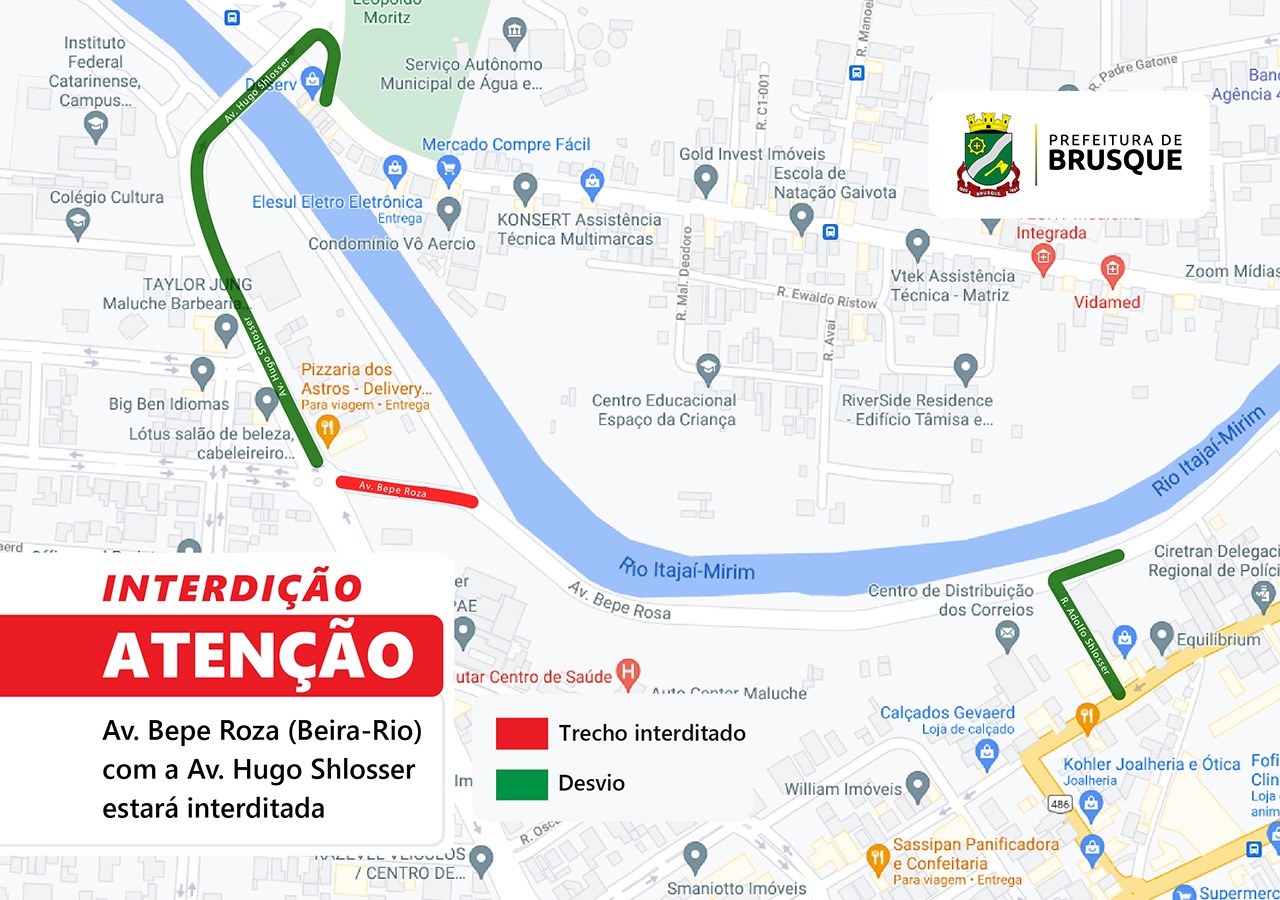 Acesso da avenida Bepe Roza com a avenida Hugo Schlosser estará interditado esta noite