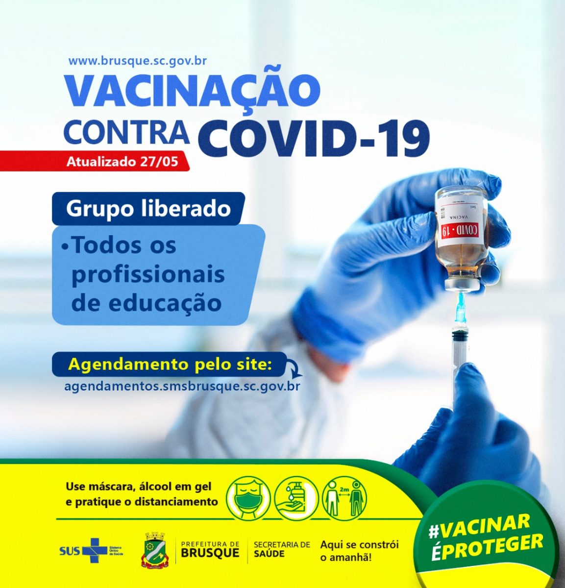 Covid-19: Brusque abre agendamento para todos os profissionais de educação