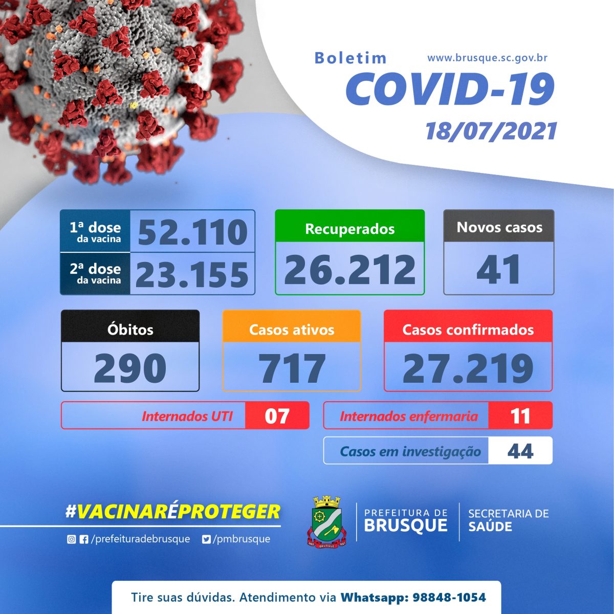 Covid-19: Confira o boletim epidemiológico deste domingo (18)