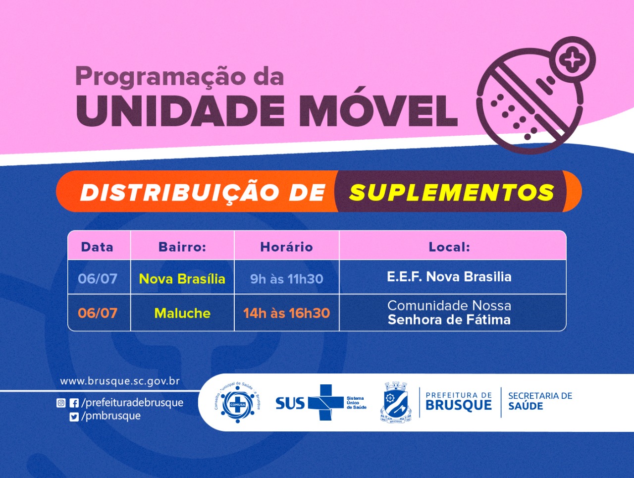 Covid-19: Unidade Móvel distribui suplementos na Nova Brasília e no Maluche nesta terça-feira
