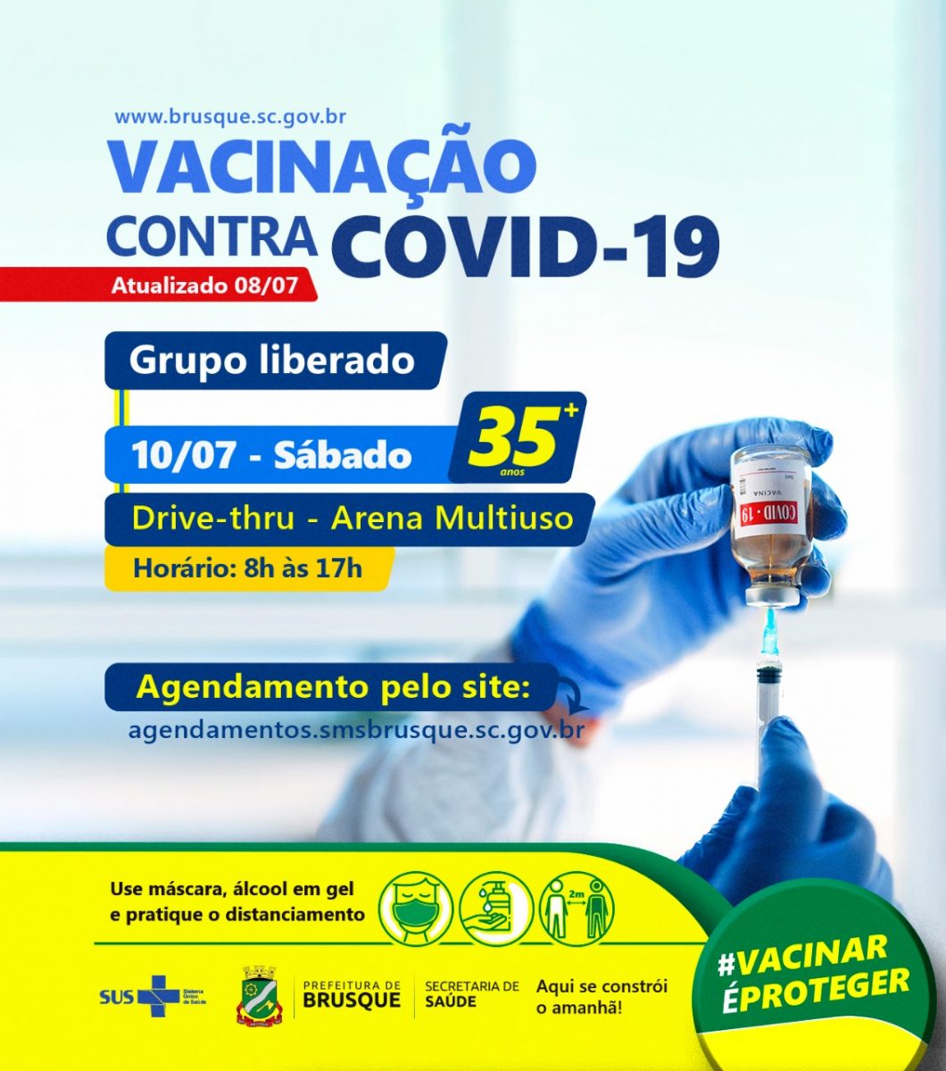 Covid-19: Brusque abre agendamento para vacina a pessoas com 35 anos ou mais