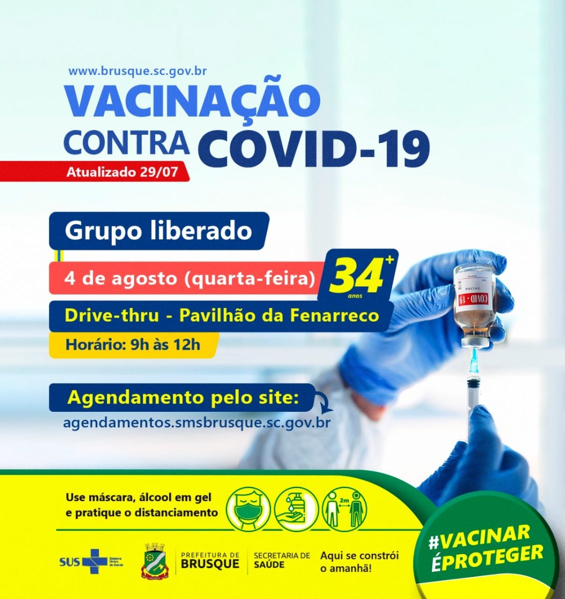 Covid-19: Ação simbólica de vacina marca o aniversário de 161 anos de Brusque