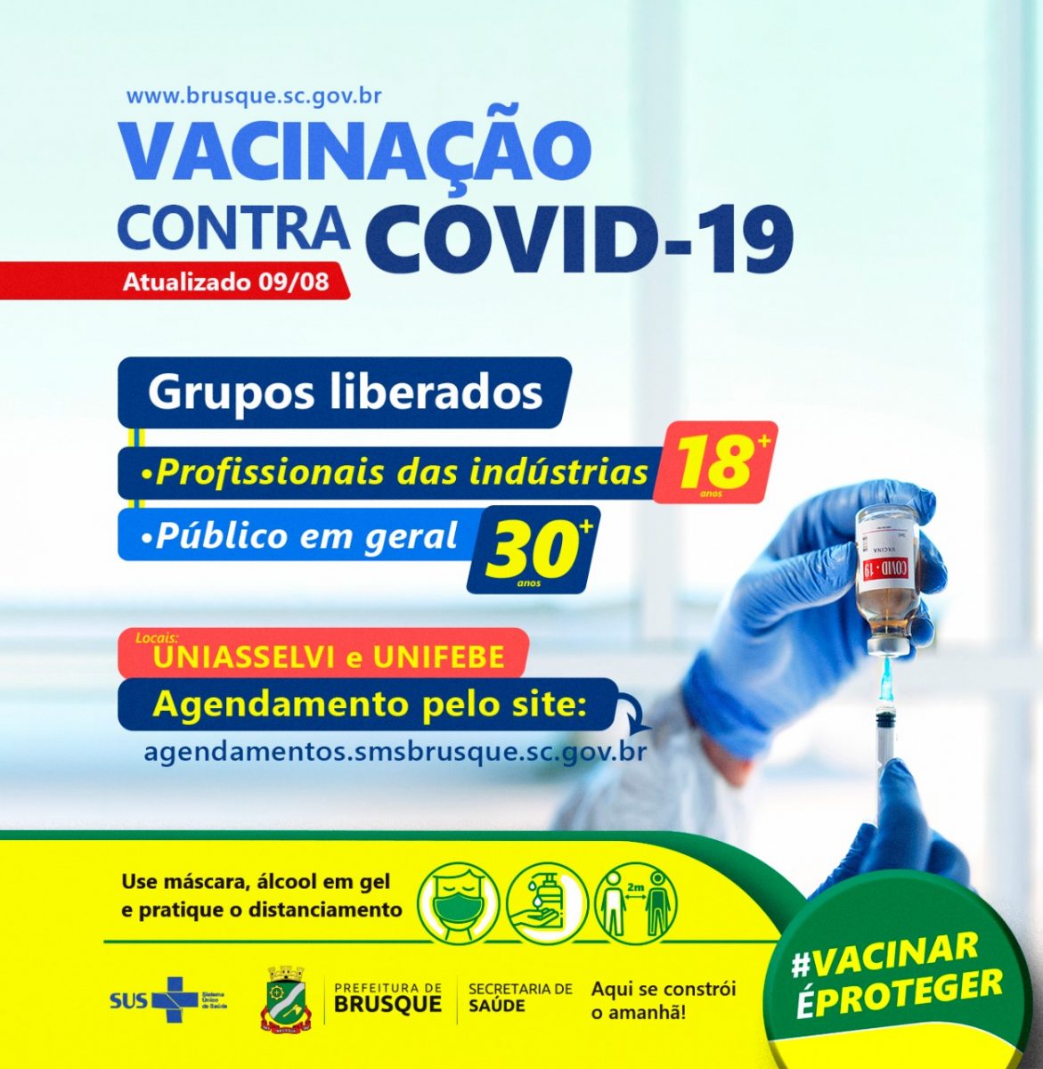 Vacinação contra Covid-19: agendamento aberto para pessoas com 30 anos ou mais e trabalhadores da indústria