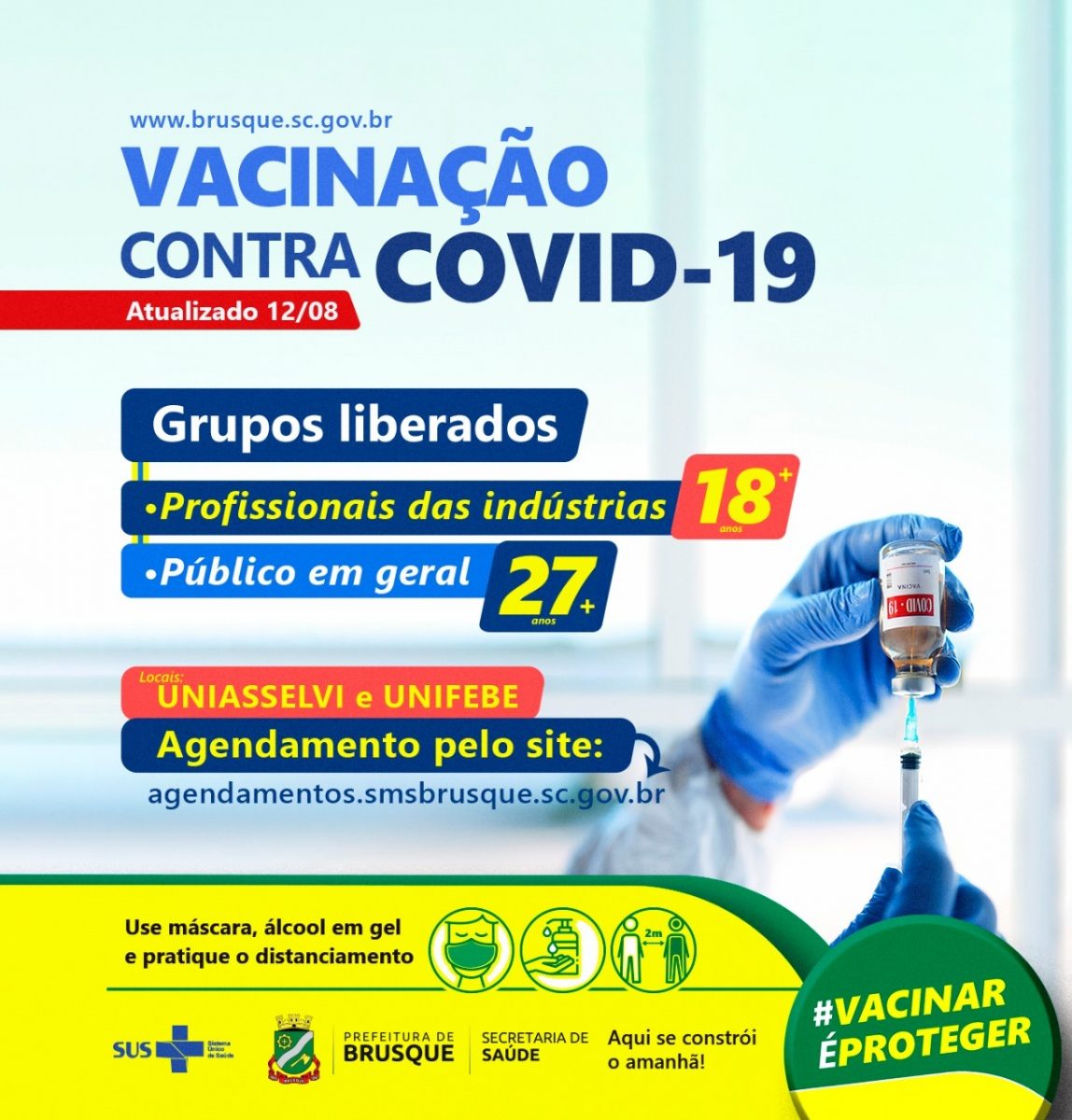 Covid-19: Brusque abre mais um dia de agenda para vacina a pessoas com 27 anos ou mais