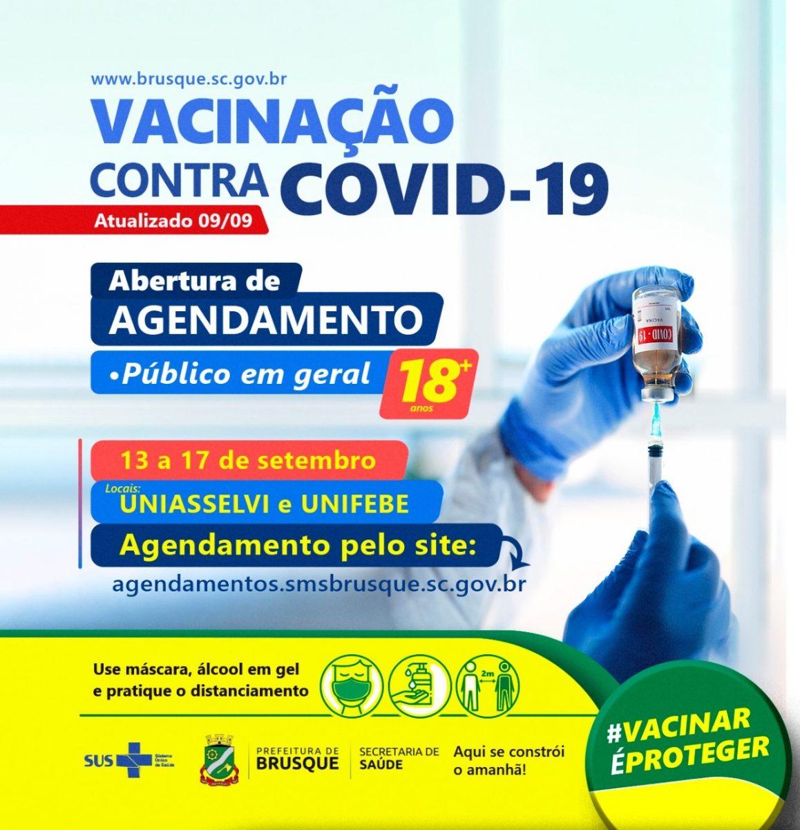 Covid-19: Brusque abre nova agenda de vacinação para maiores de 18 anos