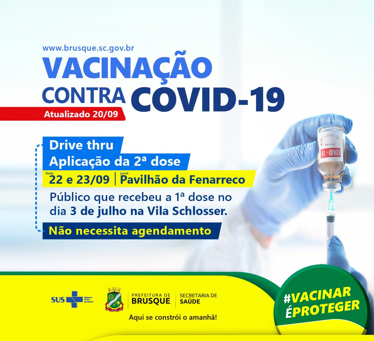 Covid-19: Drive thru para aplicação da segunda dose será realizado nos dia 22 e 23 de setembro