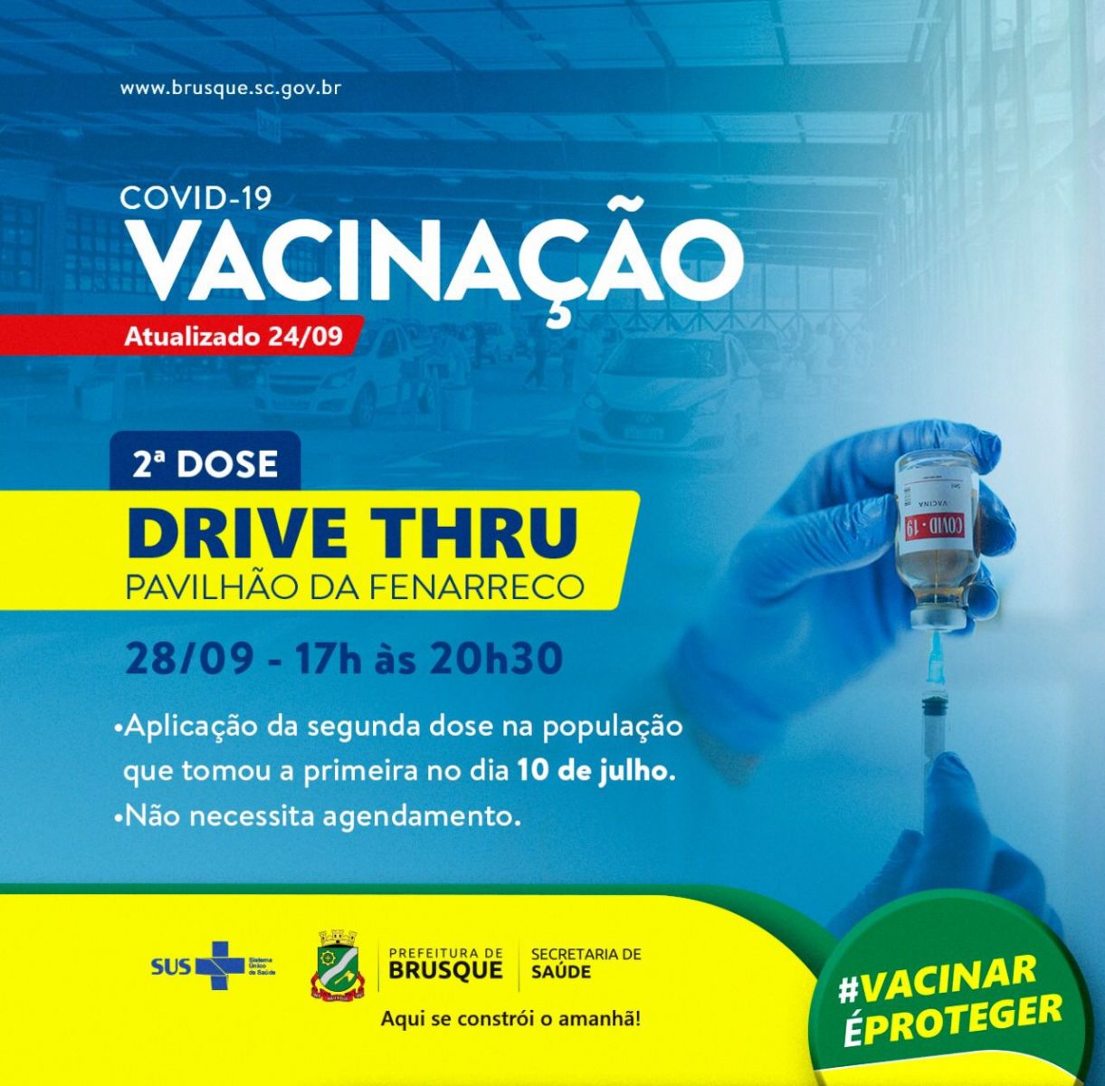 Covid-19: Drive thru para aplicação da segunda dose será realizado na terça-feira (28)