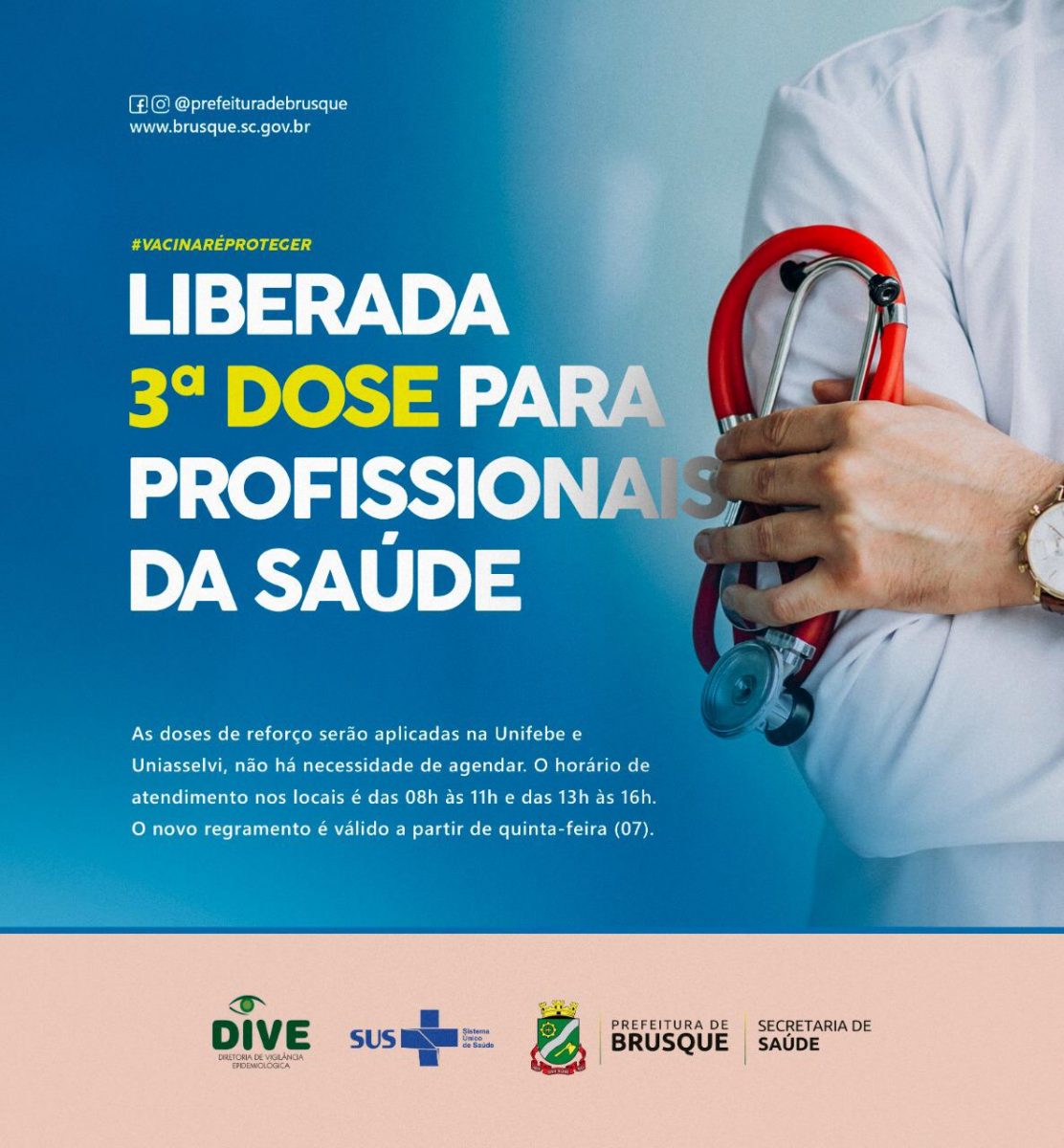 Covid-19: DIVE libera terceira dose para profissionais de saúde