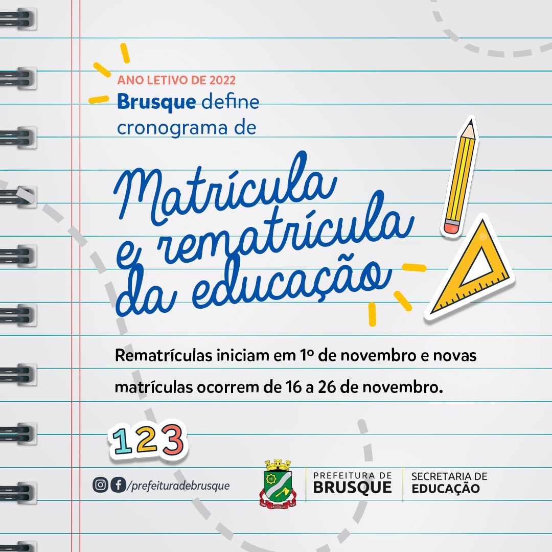 Brusque define cronograma de matrículas e rematrículas da Educação