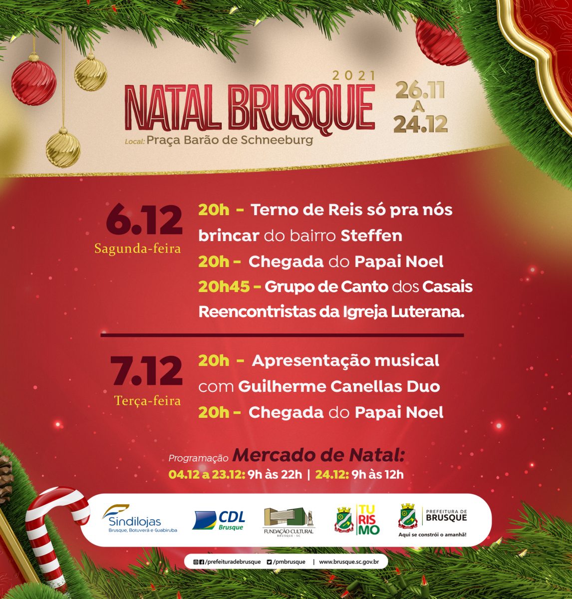 Confira as atividades de Natal desta segunda (06) e terça-feira (07) em Brusque