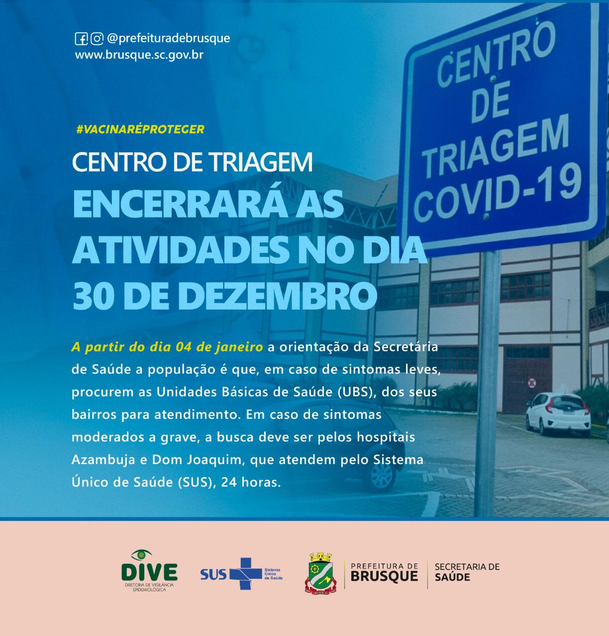 Covid-19: Centro de Triagem encerrará as atividades no dia 30 de dezembro