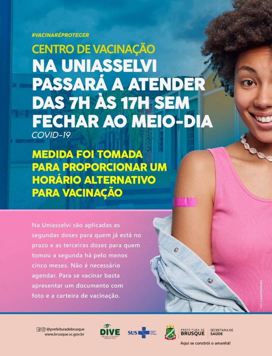 Covid- 19: Centro de Vacinação na Uniasselvi passará a atender das 7h às 17h sem fechar ao meio-dia