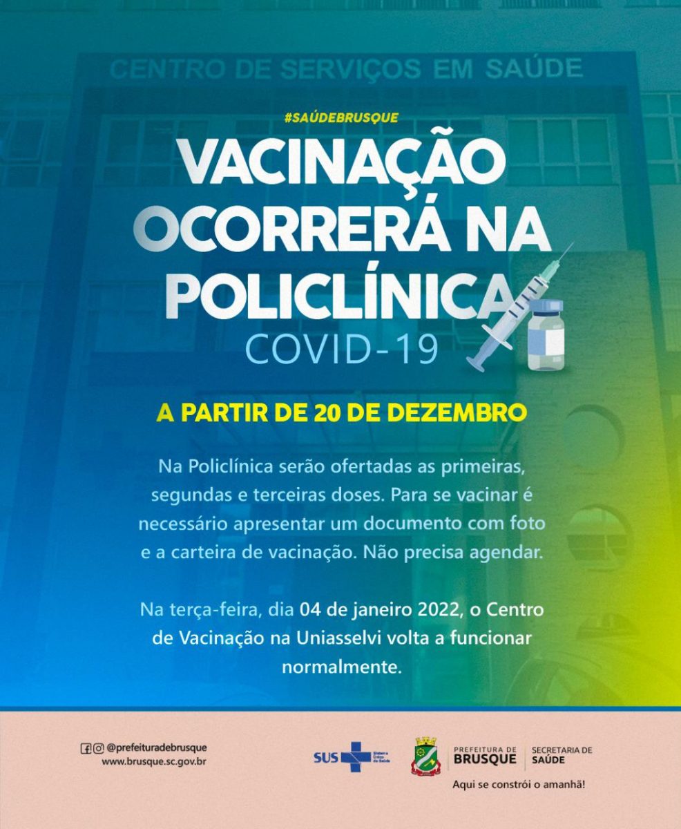 Covid-19: A partir de 20 de dezembro a vacinação ocorrerá na Policlínica