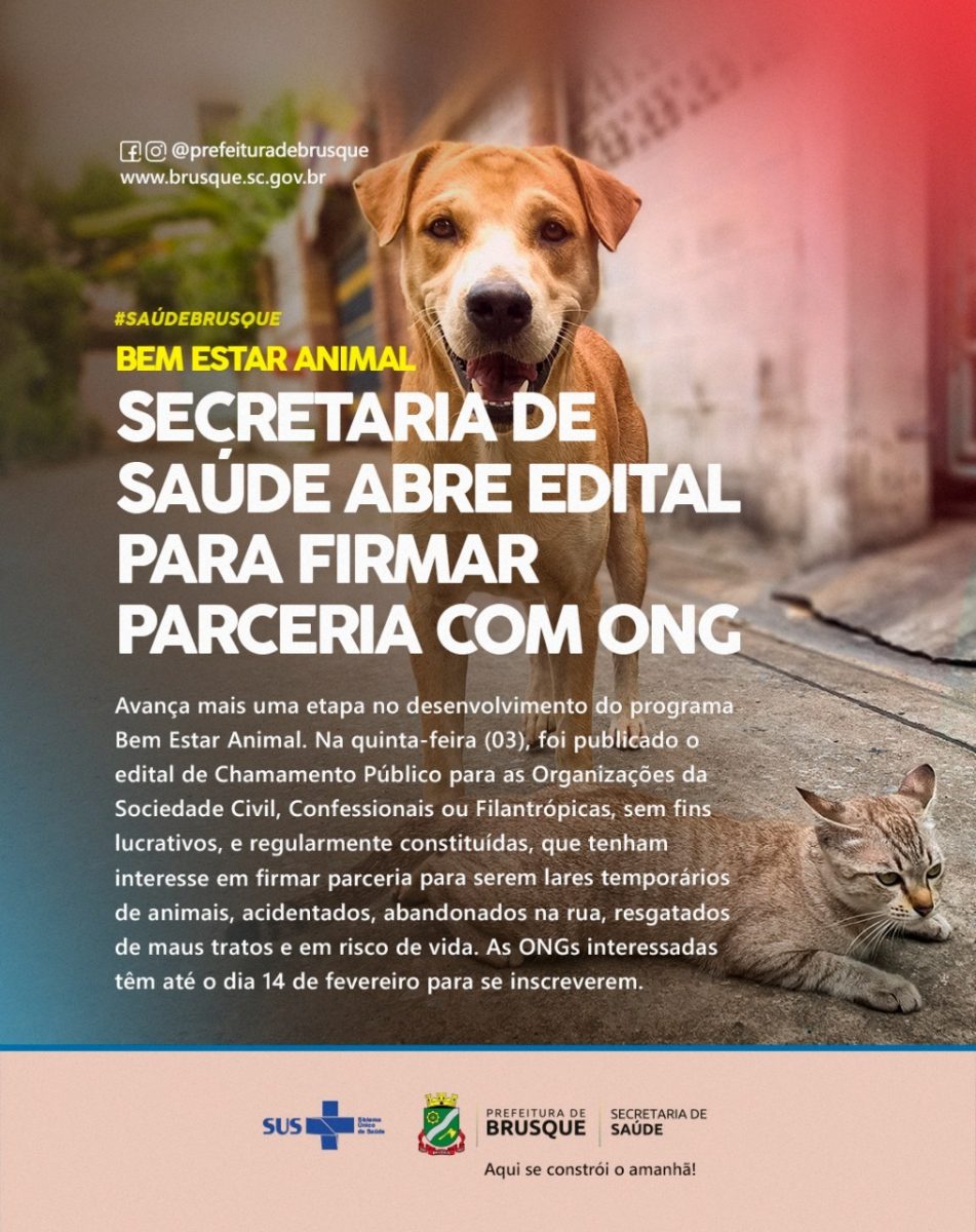 Secretaria de Saúde abre edital para firmar parceria com ONG interessada em fazer parte do programa Bem Estar Animal