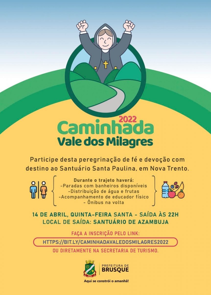 Caminhada Vale dos Milagres, de Azambuja a Nova Trento, ocorre em 14 de abril