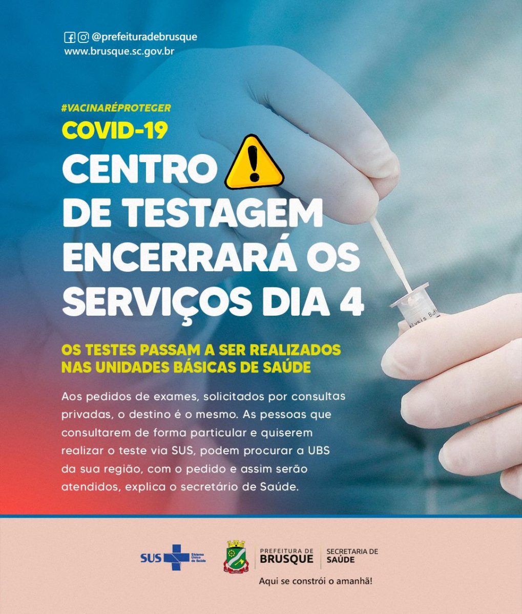 Covid-19: Centro de Testagem encerrará os serviços a partir de segunda-feira (04)