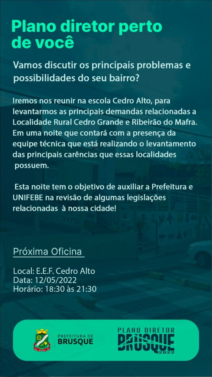 6ª Oficina Participativa de Revisão do Plano Diretor ocorre nesta quinta-feira