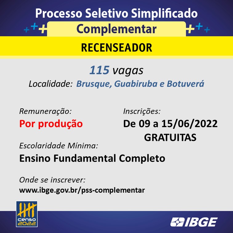 IBGE abre inscrições para seletivo suplementar de recenseadores do Censo 2022