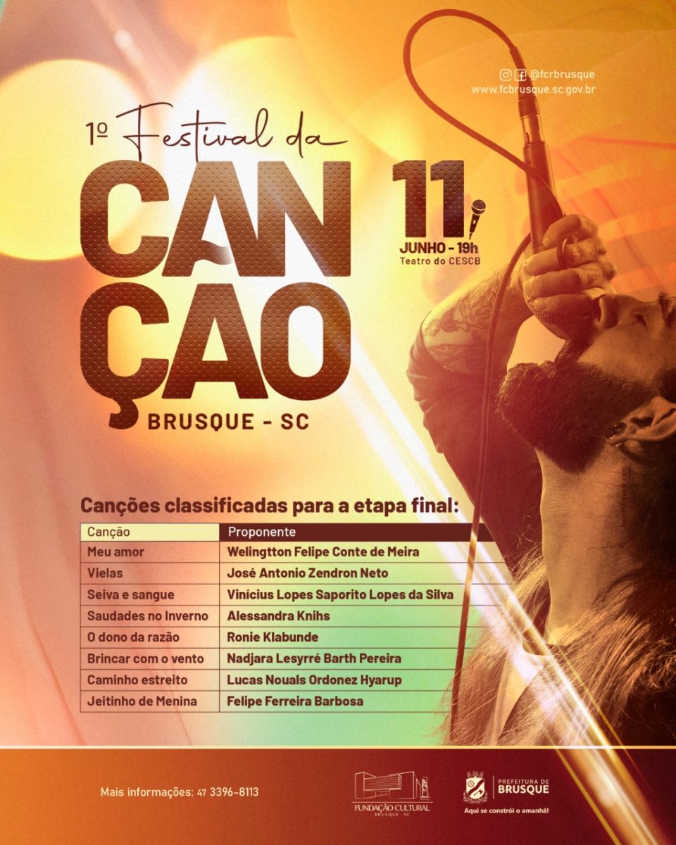 Festival da Canção agitará a noite de sábado em Brusque