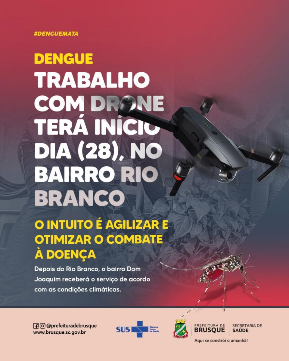 Dengue: Trabalho com drone terá início nesta terça-feira (28), no bairro Rio Branco