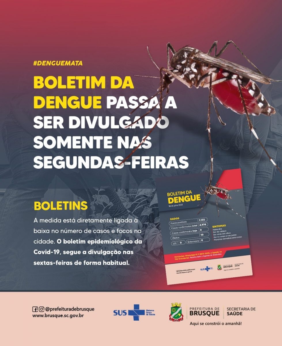 Boletim da dengue passa a ser divulgado somente nas segundas-feiras