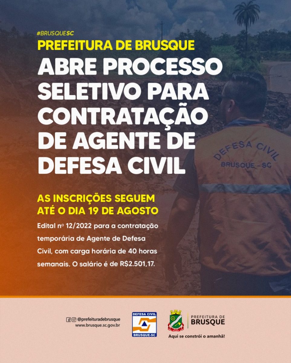 Inscrições para processo seletivo de agente de defesa civil estão abertas