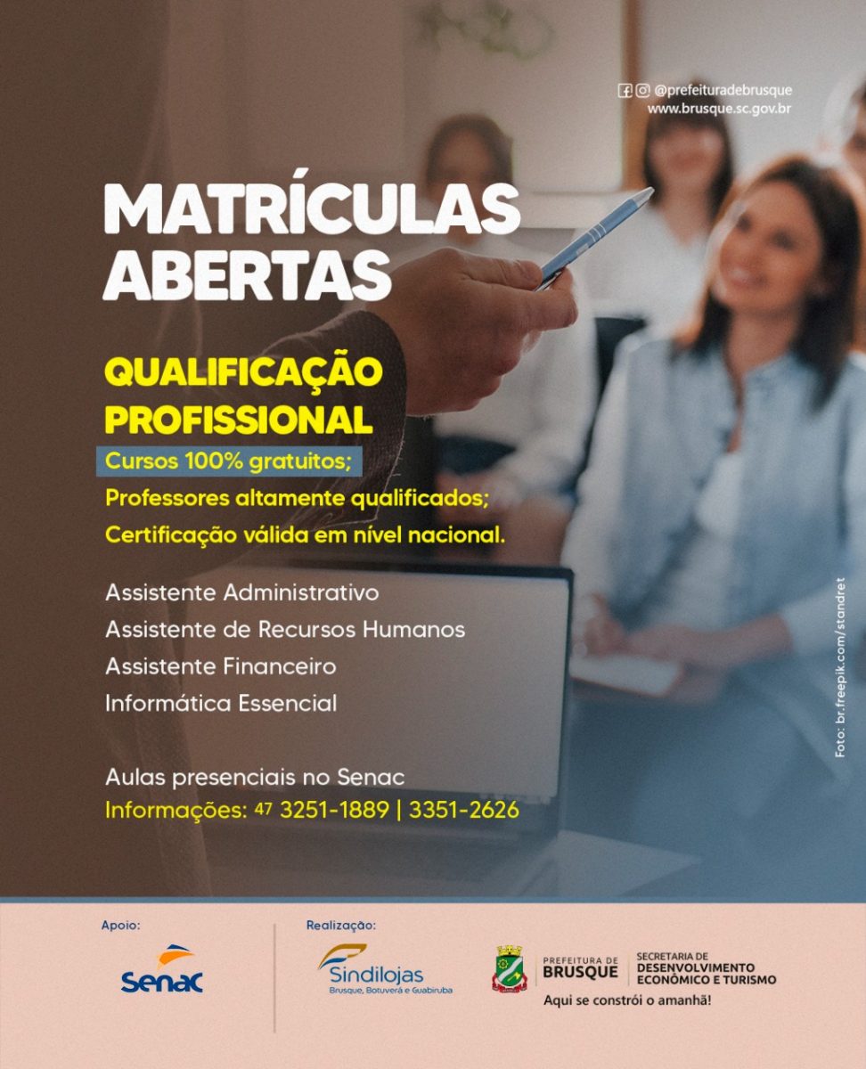 Prefeitura de Brusque e Sindilojas oferecem cursos gratuitos de qualificação profissional