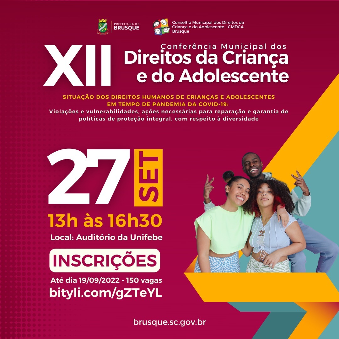 Estão abertas as inscrições para a XII Conferência Municipal dos Direitos da Criança e do Adolescente