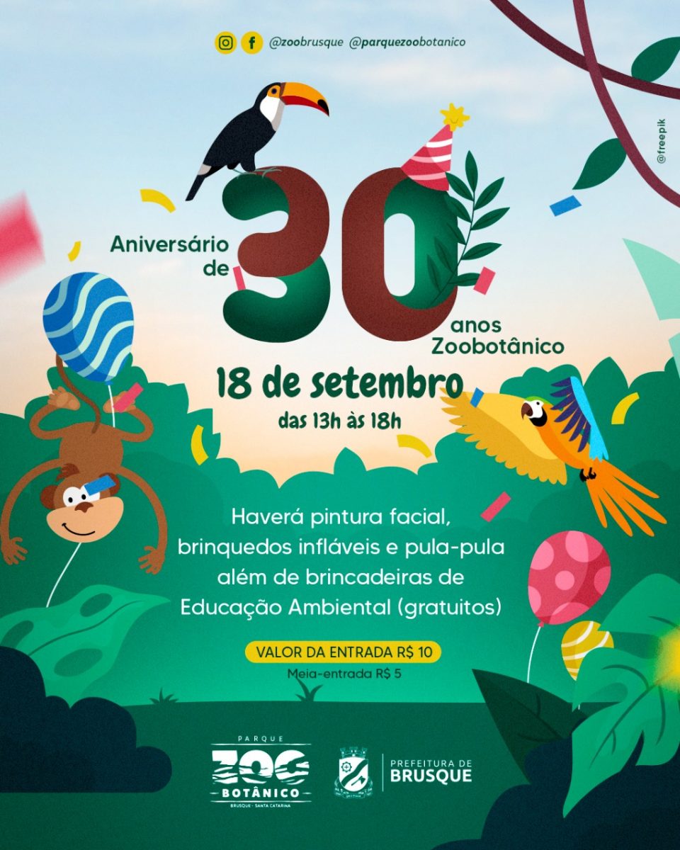 Zoobotânico 30 anos: programação celebra aniversário do parque no domingo (18)