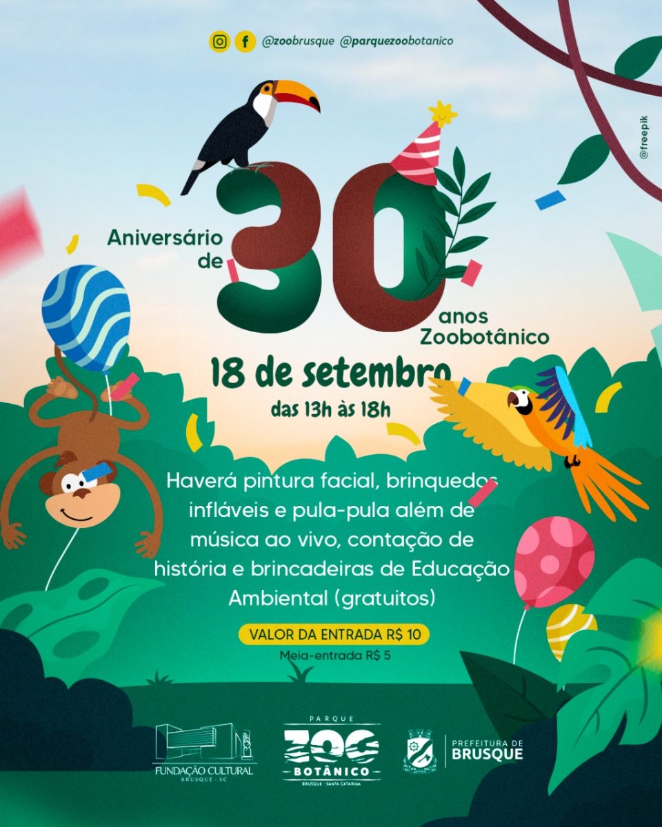 Zoobotânico 30 anos: programação celebra aniversário do parque no domingo (18)