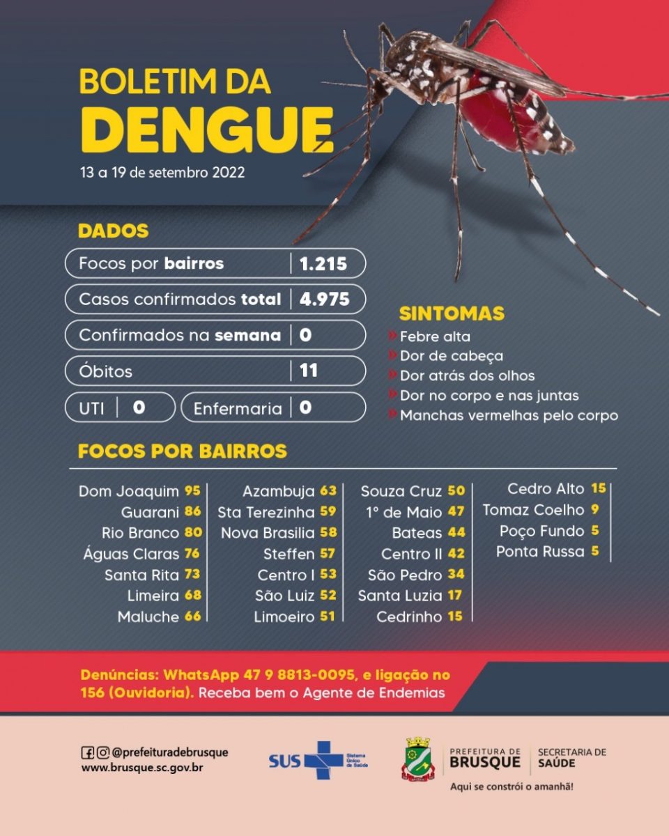 Dengue: casos no ano em Brusque se mantém em 4.975