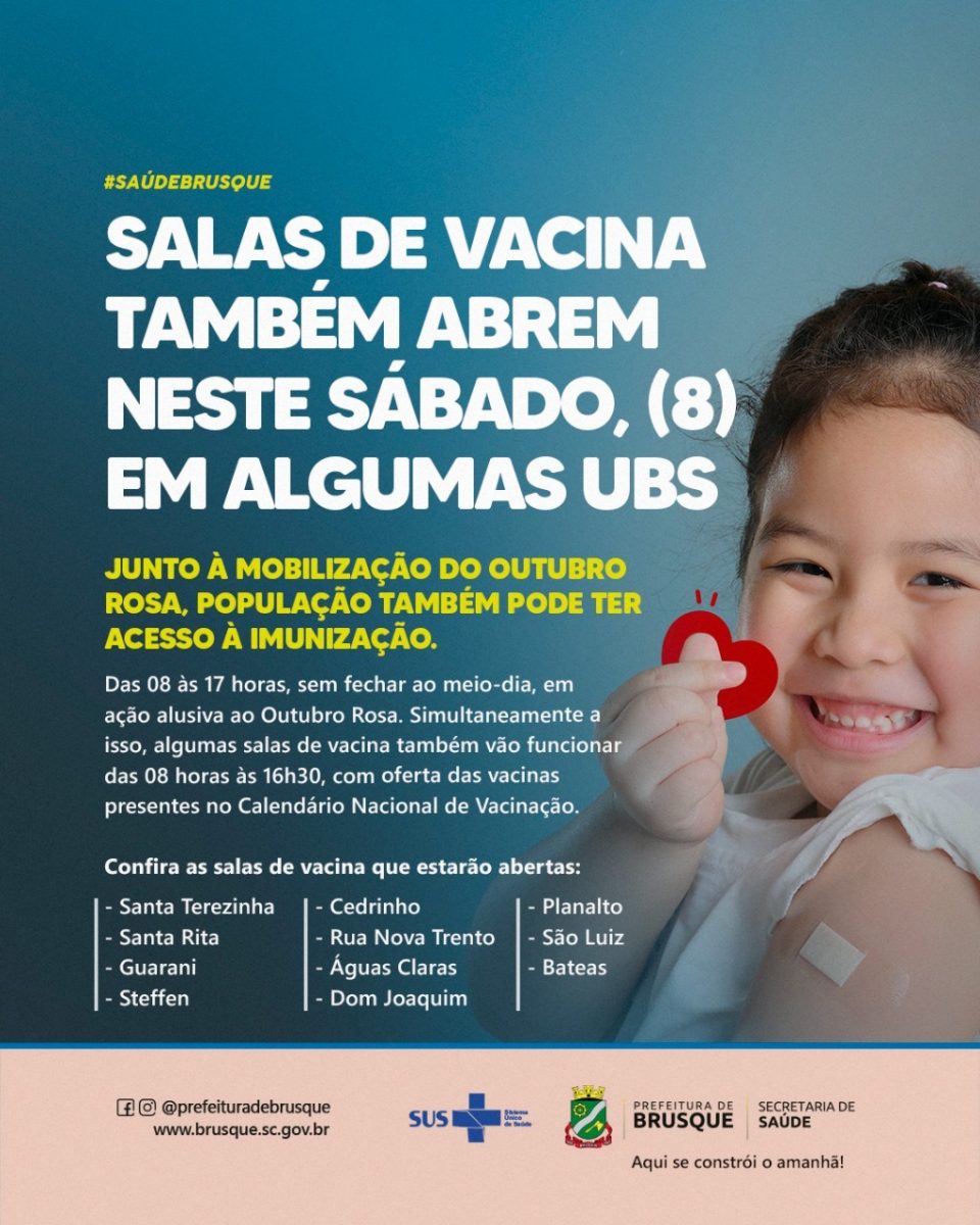 Salas de vacina também abrem neste sábado em algumas Unidades de Saúde