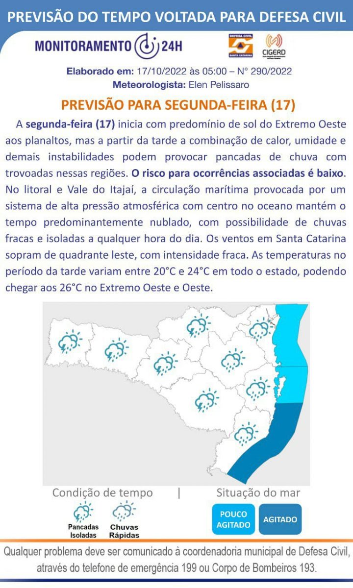 Brusque registra cinco novas ocorrências devido à chuva