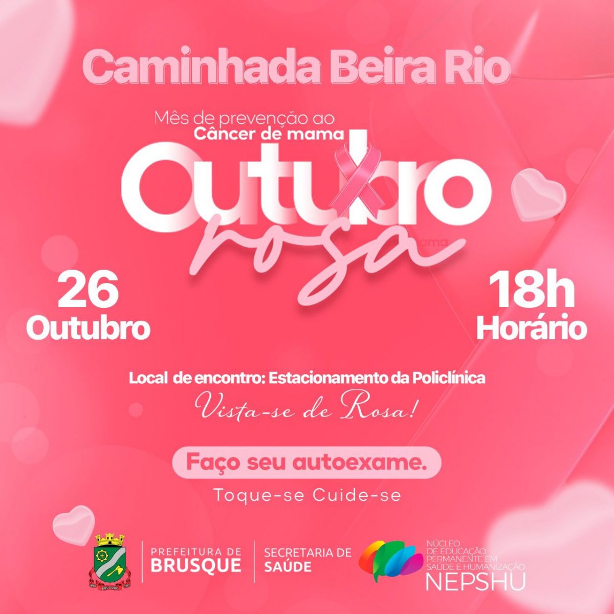 Secretaria de Saúde promove caminhada alusiva ao Outubro Rosa nesta quarta-feira