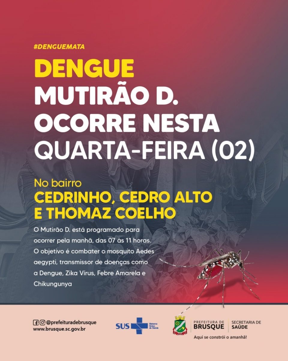Dengue: Secretaria de Saúde realiza Mutirão D. no Cedrinho, Cedro Alto e Thomaz Coelho nesta quarta-feira