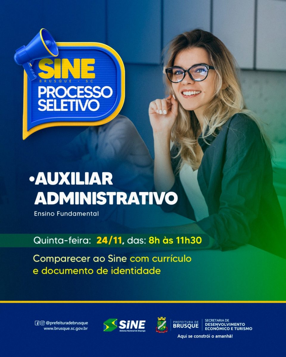 Sine Brusque realiza processos seletivos para Auxiliar Administrativo, Auxiliar de Produção, Mecânico de Manutenção e Eletricista de Manutenção