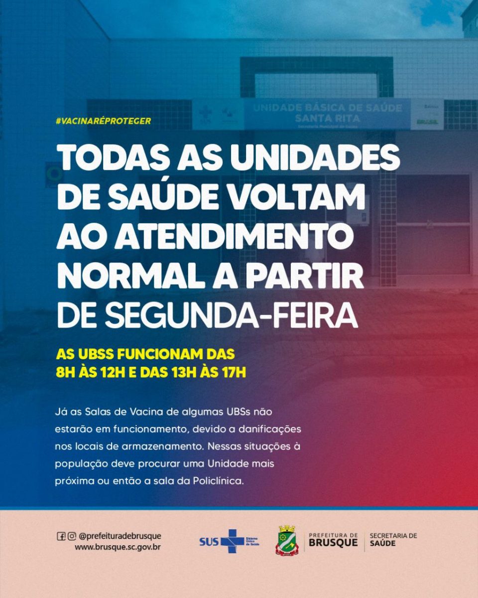 Todas as Unidades de Saúde voltam ao atendimento normal a partir de segunda-feira (05)